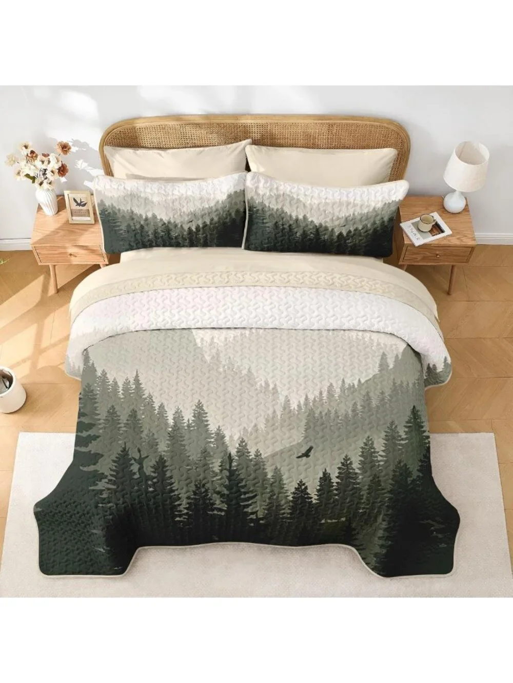 7-Piece King Quilt Set, Mountain Pine Bedding, Cozy Bedspread & Decor